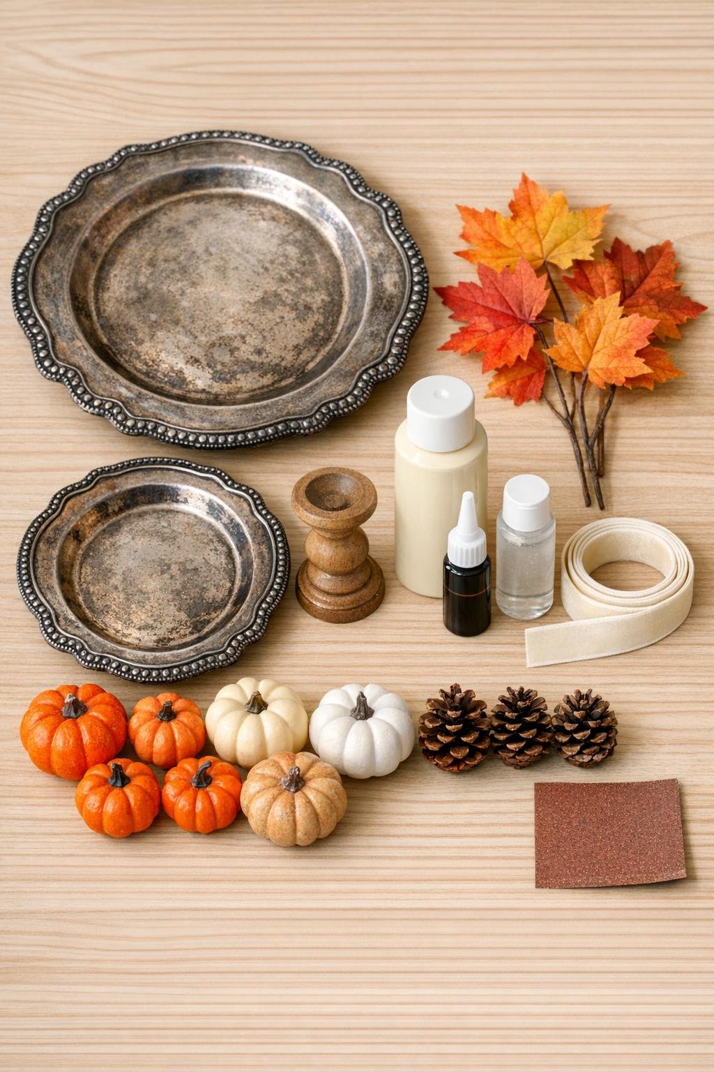 Materials for a stacked fall vanity tray laid out neatly