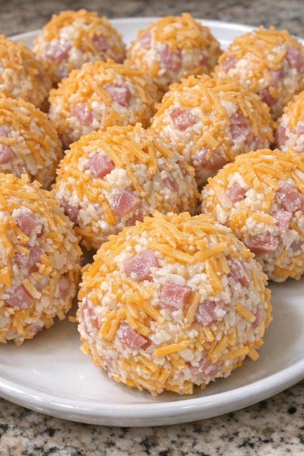 Chilled ham and cheese bombs on a serving platter