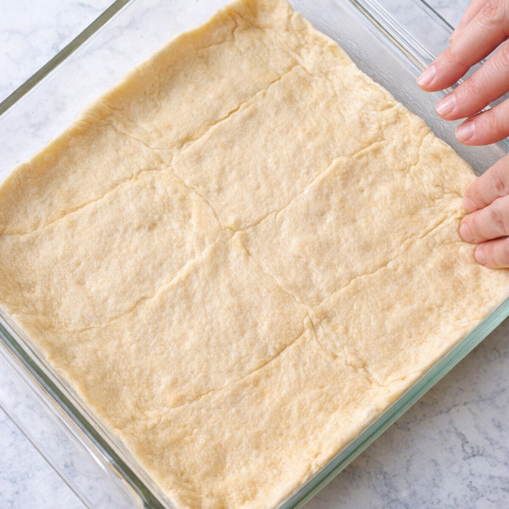 Crescent dough pressed into a baking dish