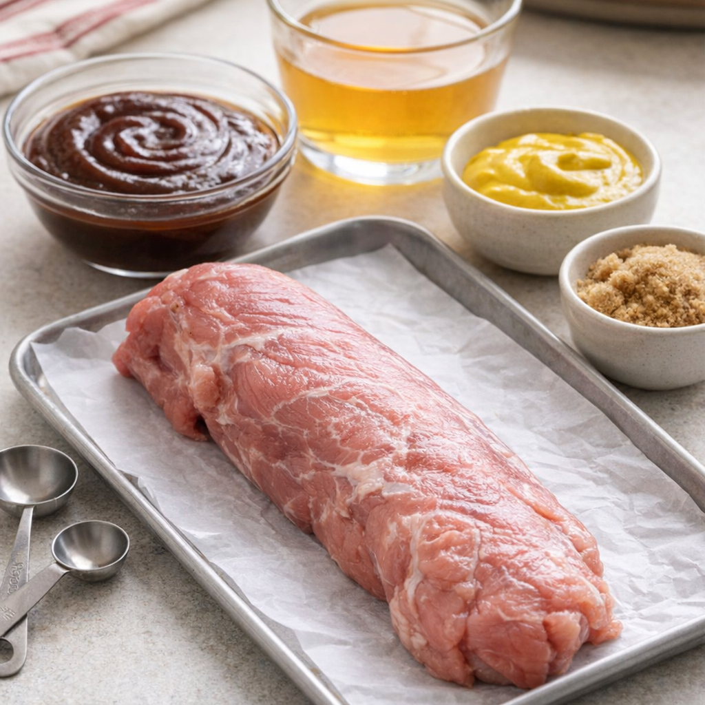 Ingredients for slow cooker pork tenderloin on a kitchen counter