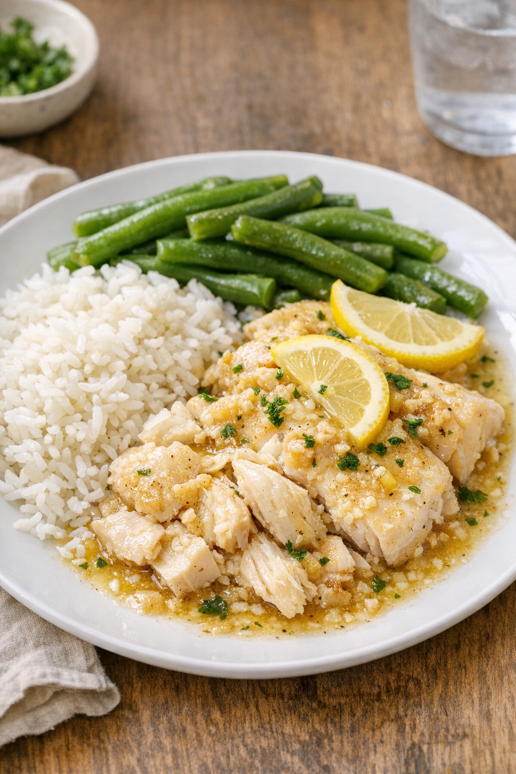 Plated slow cooker ocean perch with light sauce