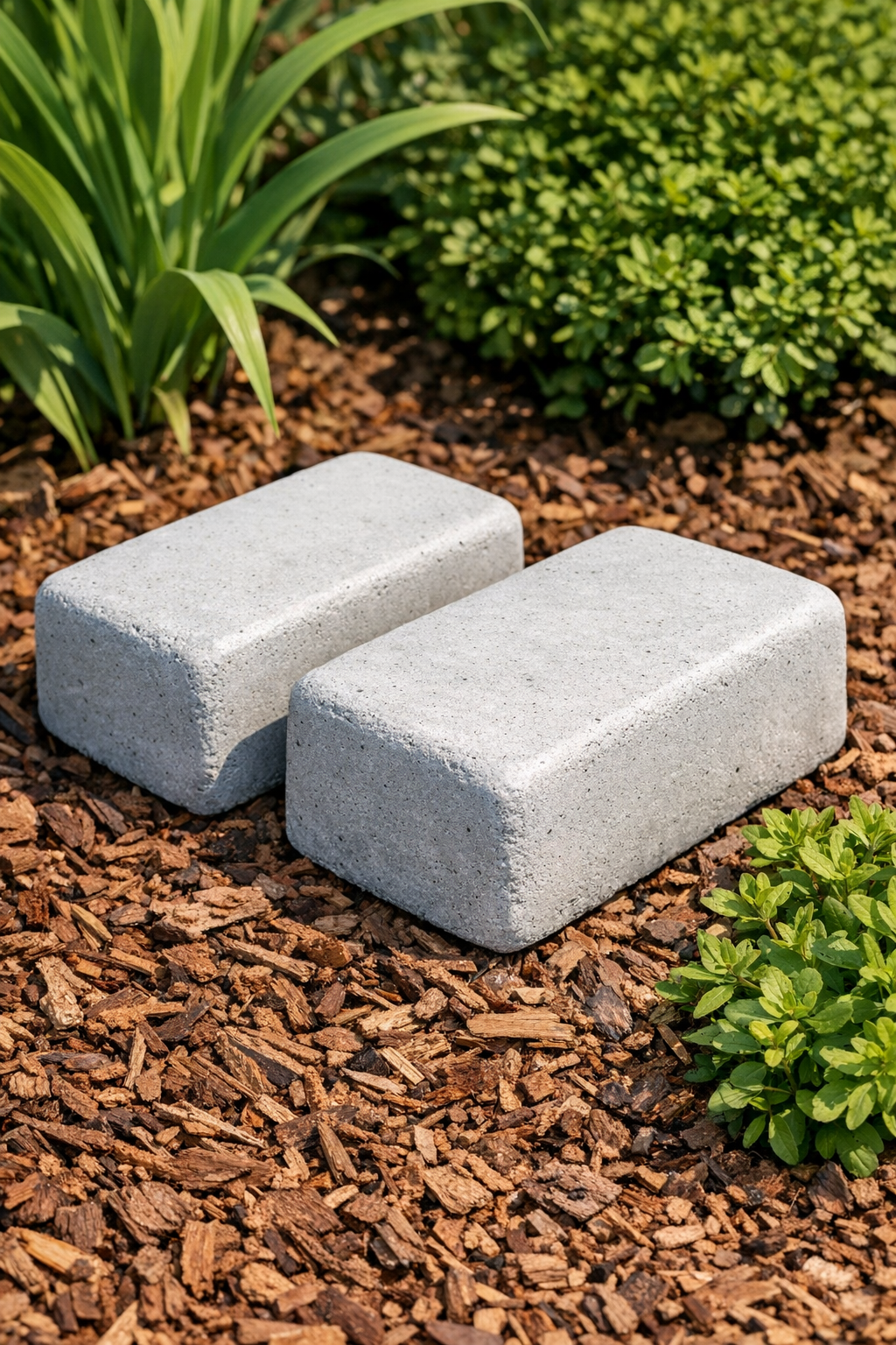 Finished smooth cement garden bricks made from pencil pouch molds