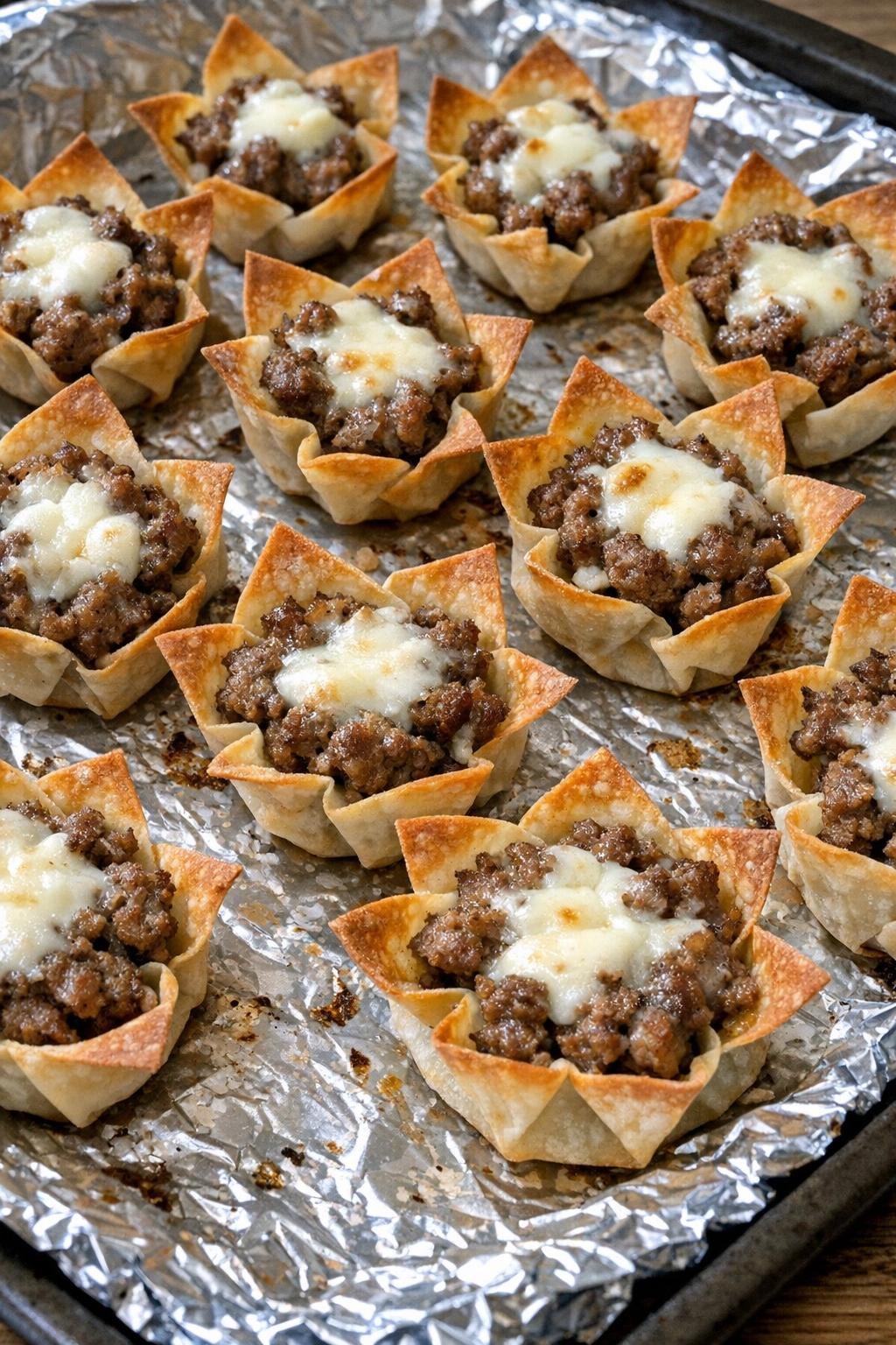 Crispy beef wonton stars fresh from the oven