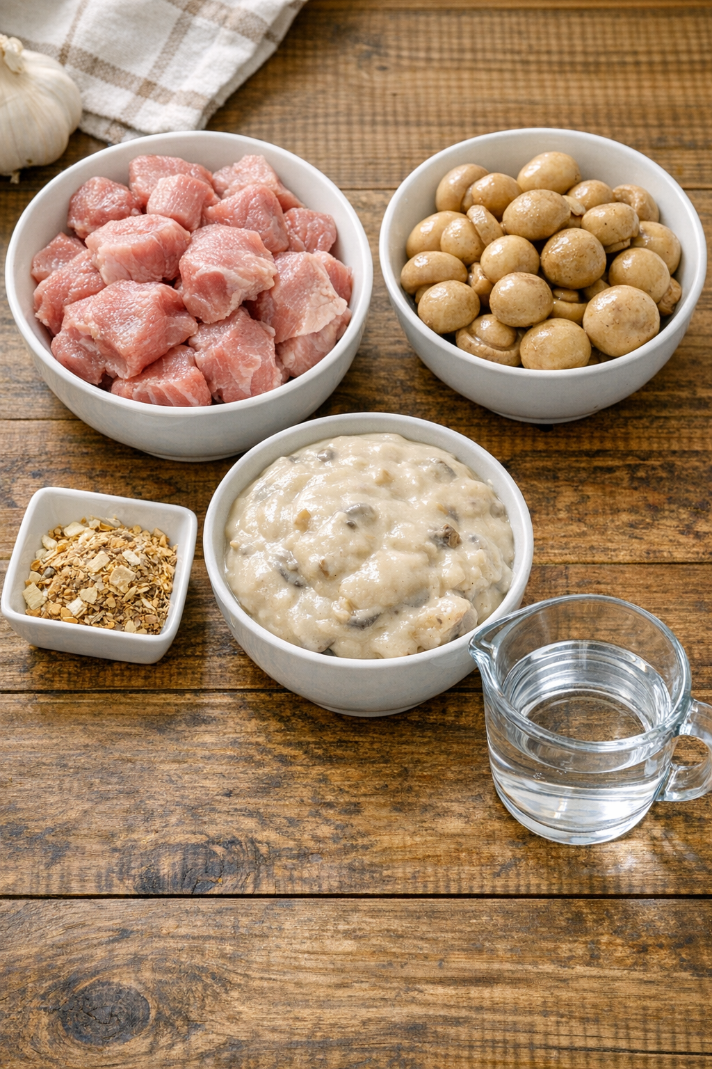 Main ingredients for mushroom pork
