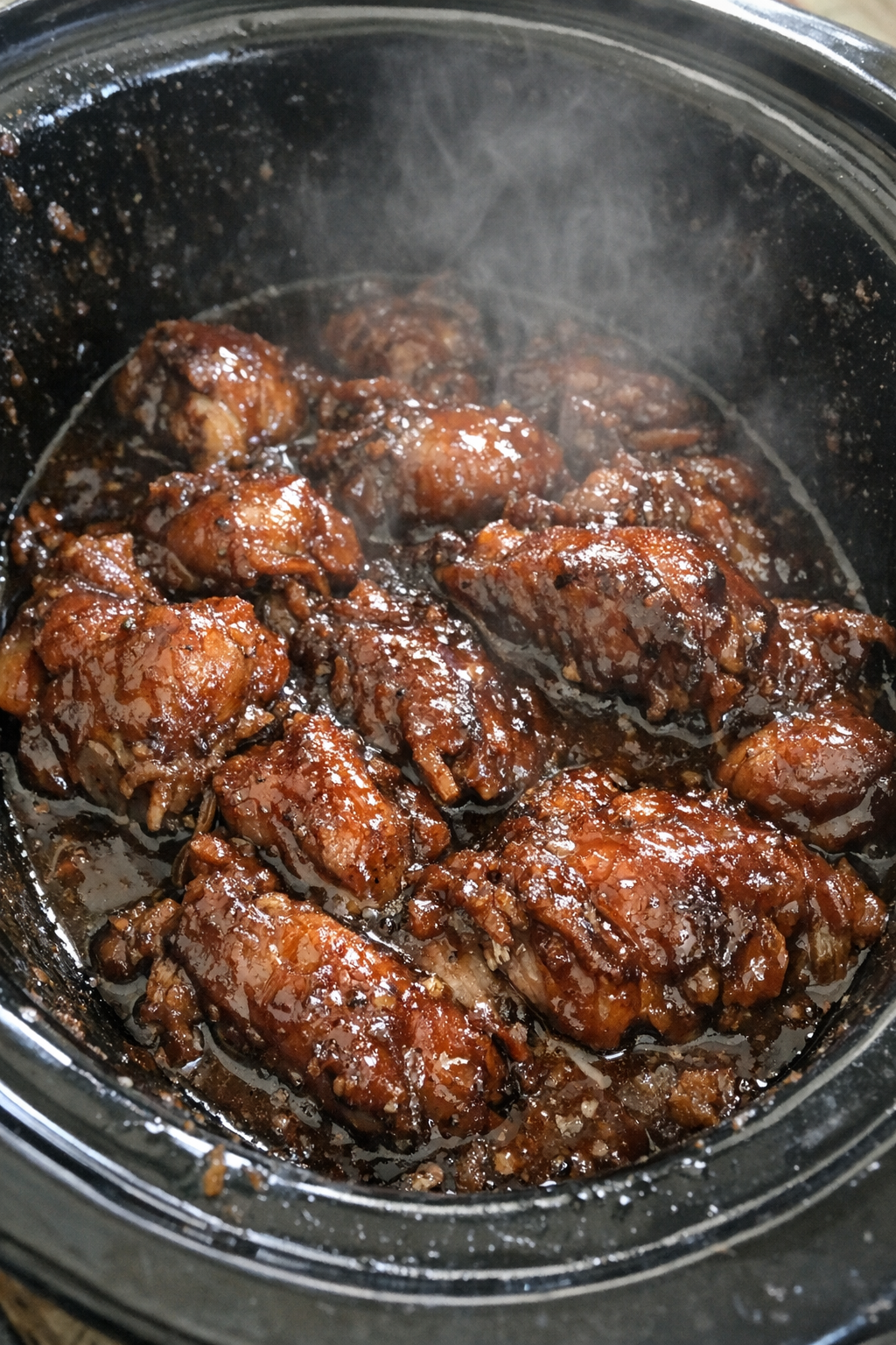 Slow cooker with glazed protein
