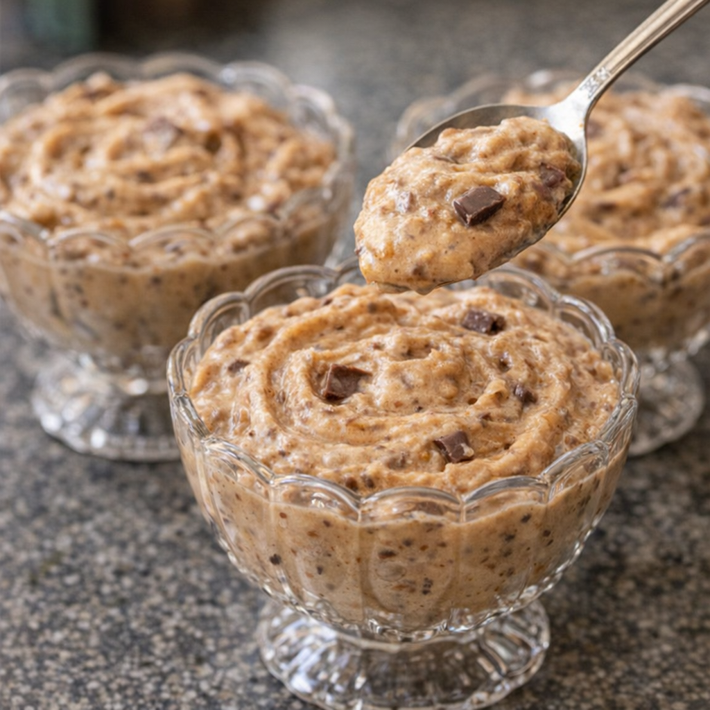 Coffee chocolate fluff spooned into individual dessert cups
