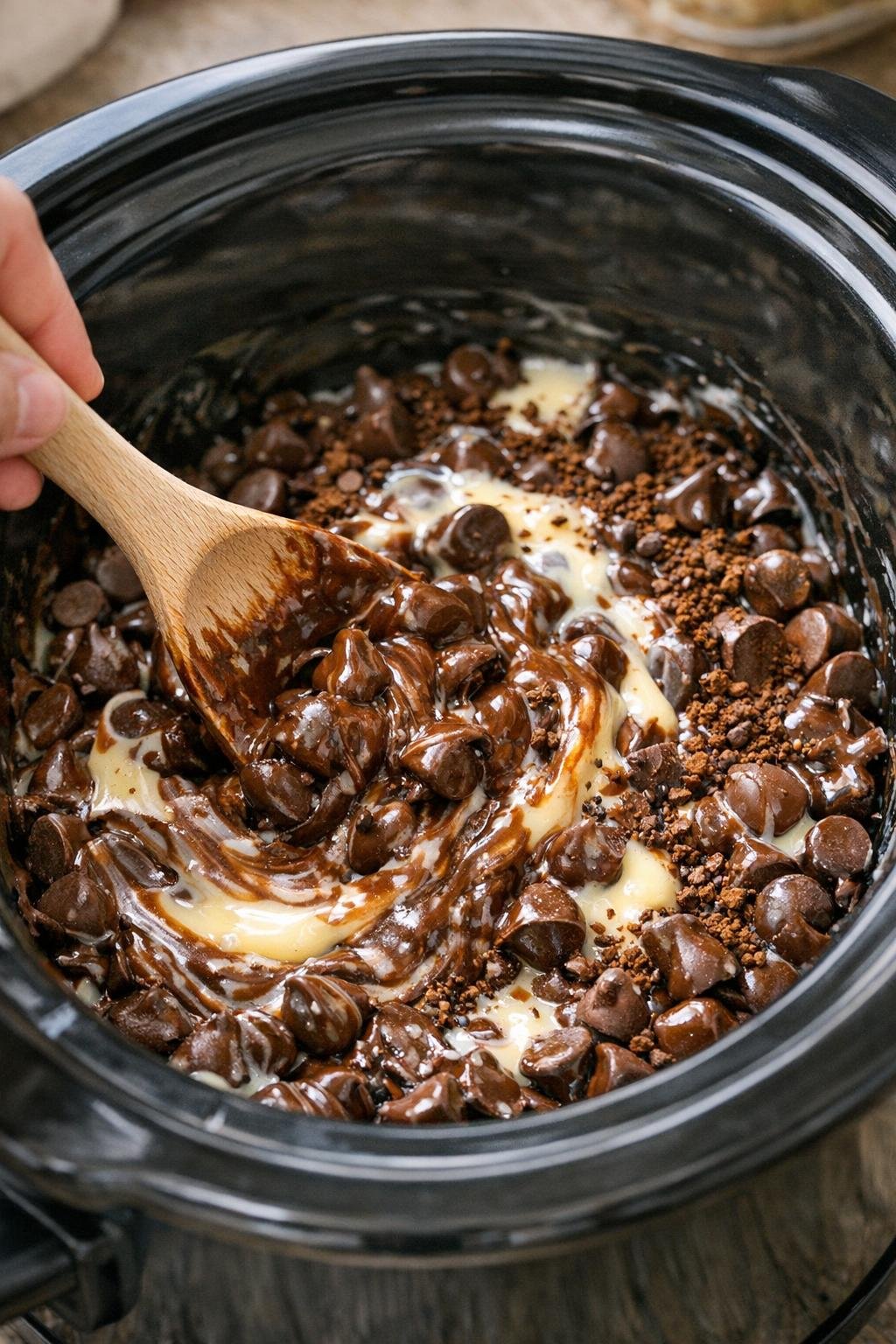 Melting chocolate and coffee mixture in a slow cooker