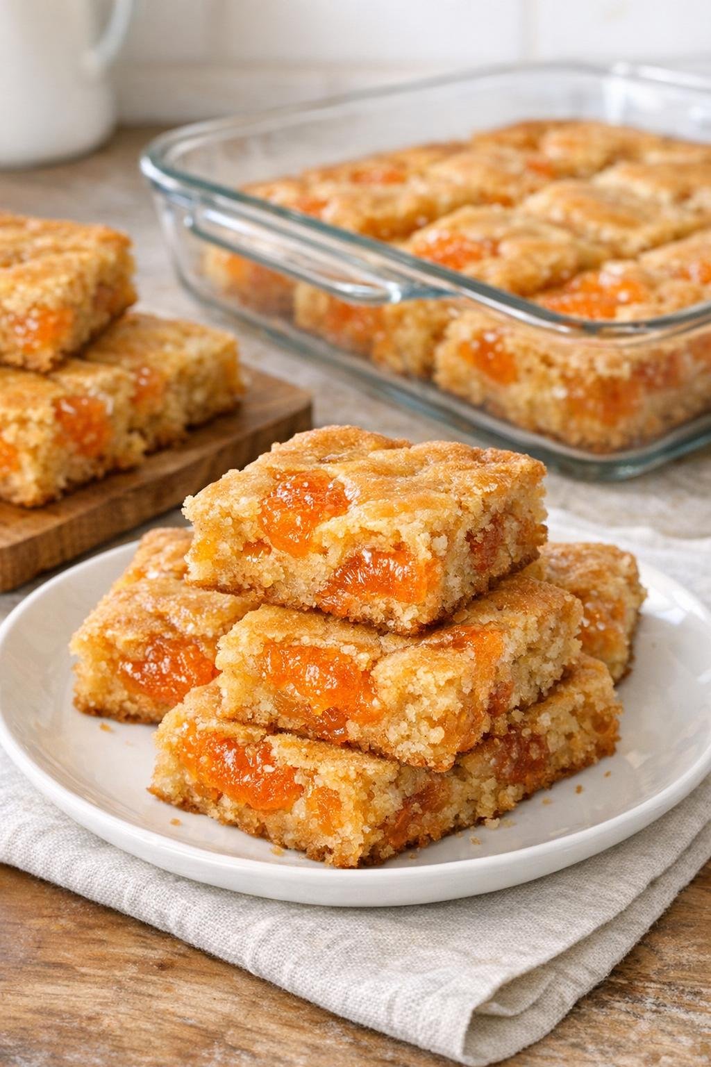 Finished orange slice blondie bars on a plate