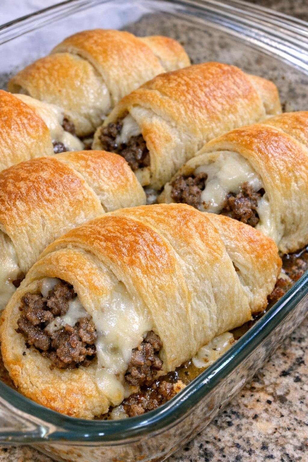Oven baked beef crescent roll-ups fresh from the oven