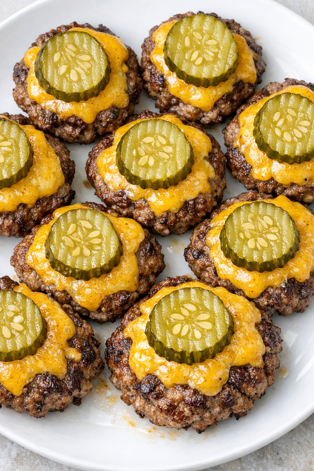 Low carb 4-ingredient cheeseburger bites on a white plate