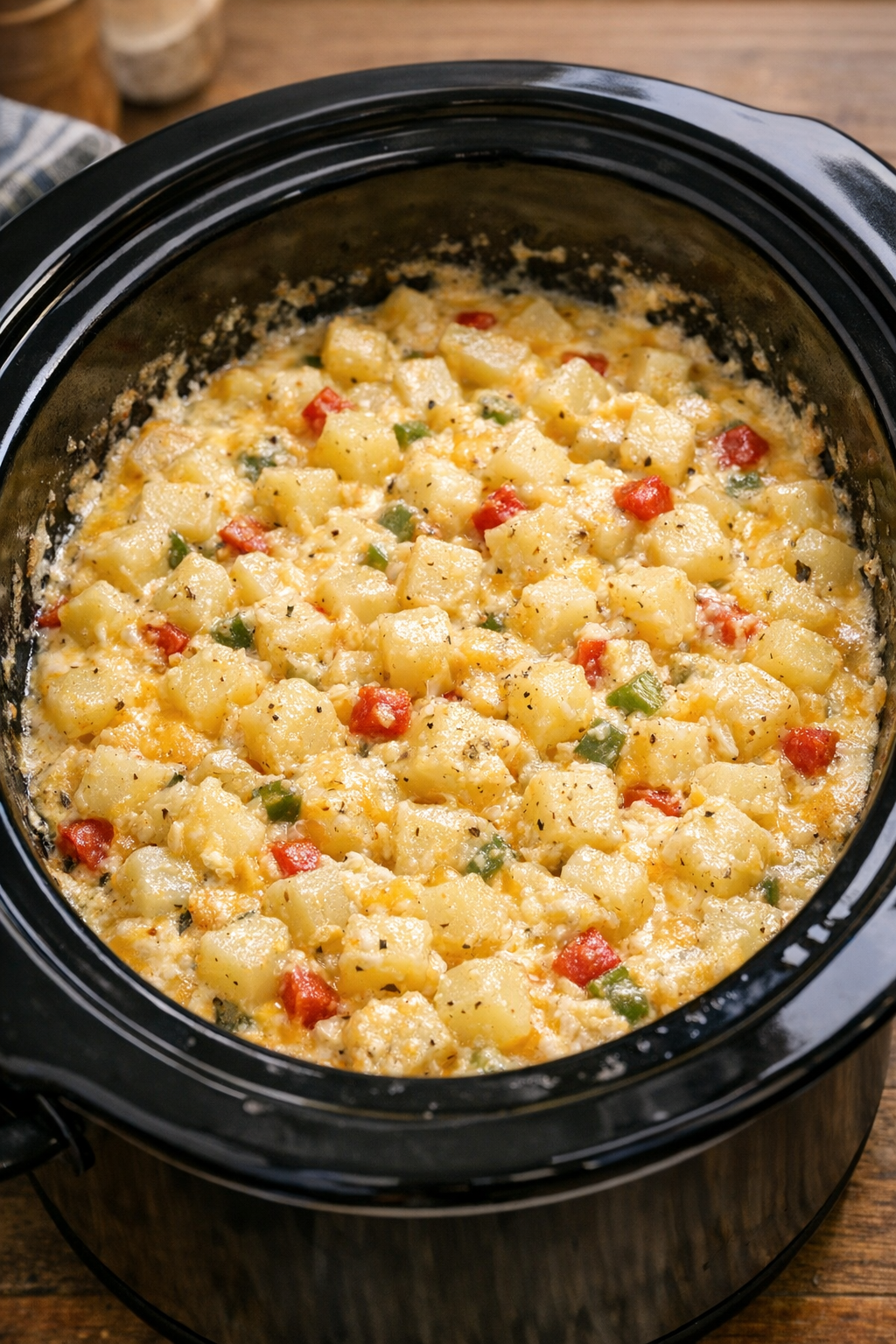 Cooked cheesy potatoes in the slow cooker