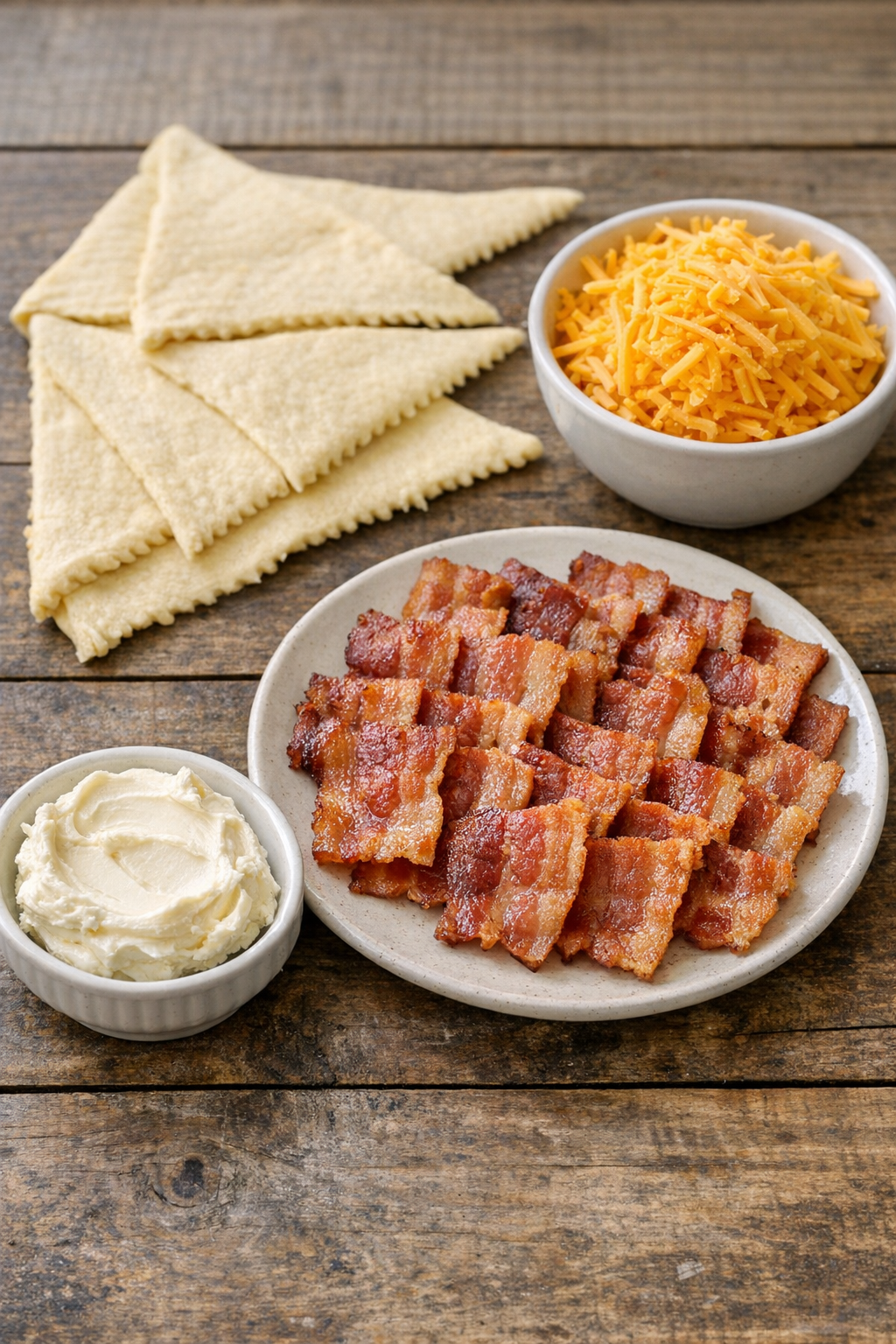 Measured ingredients for bacon Montgomery rolls