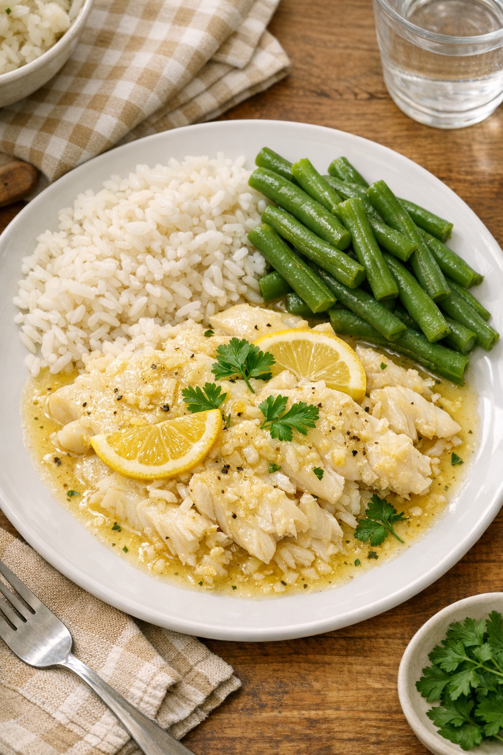 Finished plated slow cooker flounder