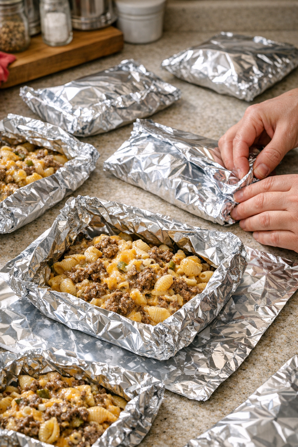 Foil sheets filled and folded into packets