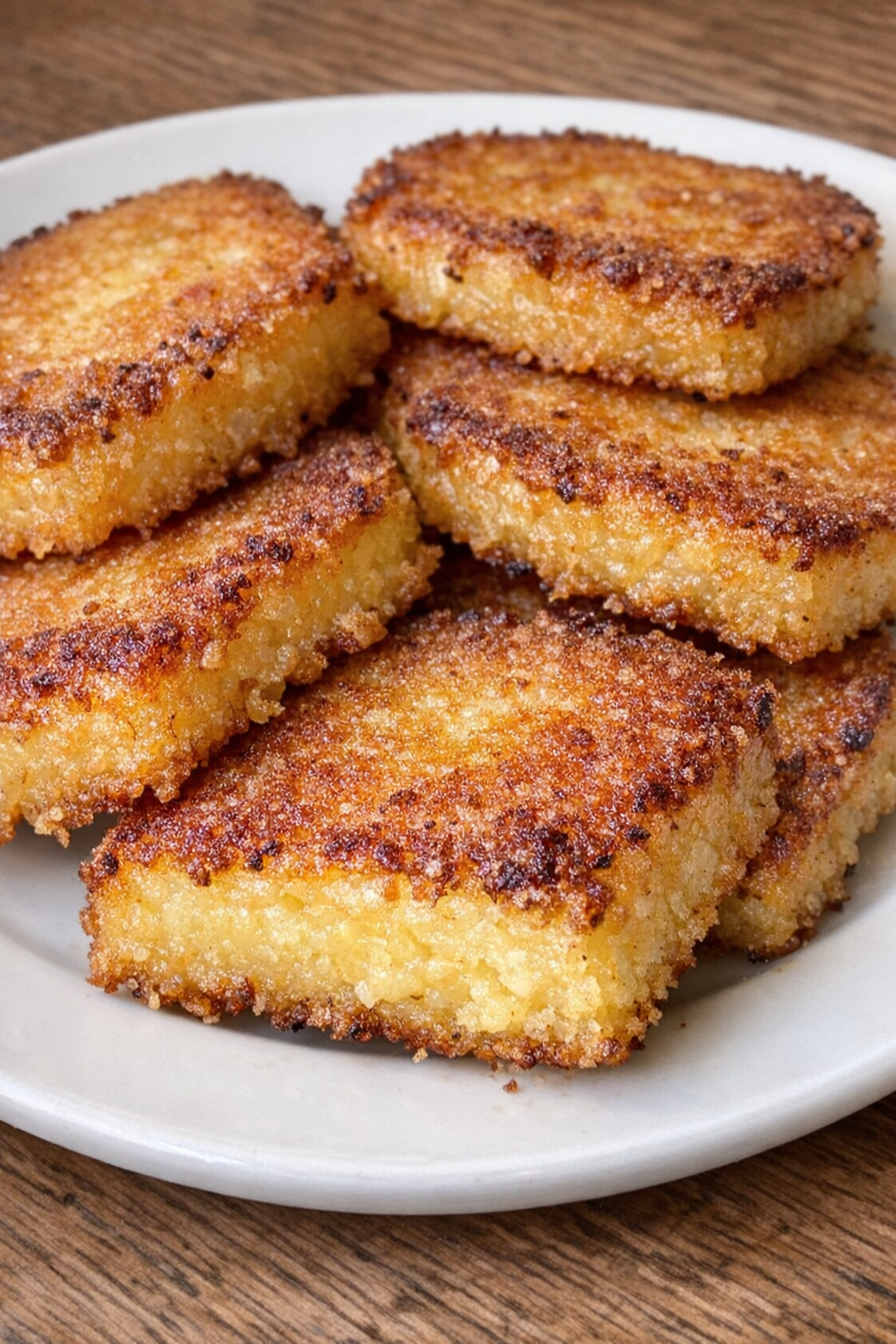 Golden fried cornmeal mush slices