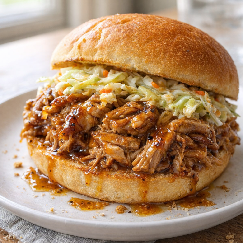 Honey mustard pork leftovers made into a sandwich