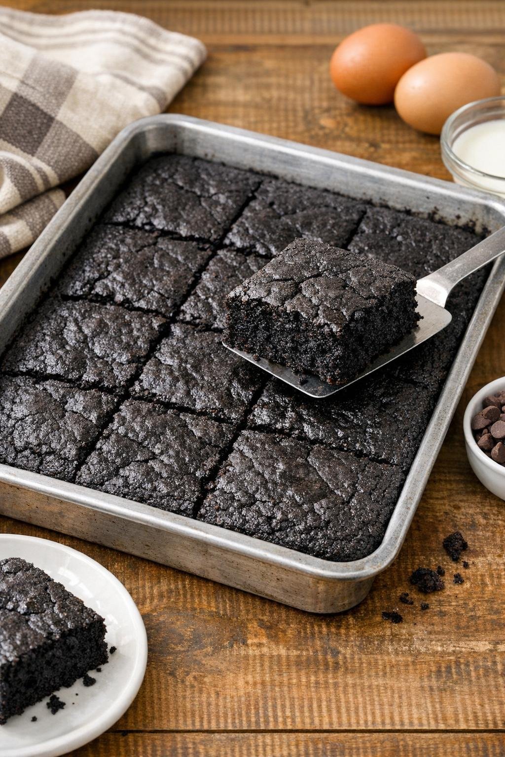 Finished black velvet dessert baked in a sheet pan