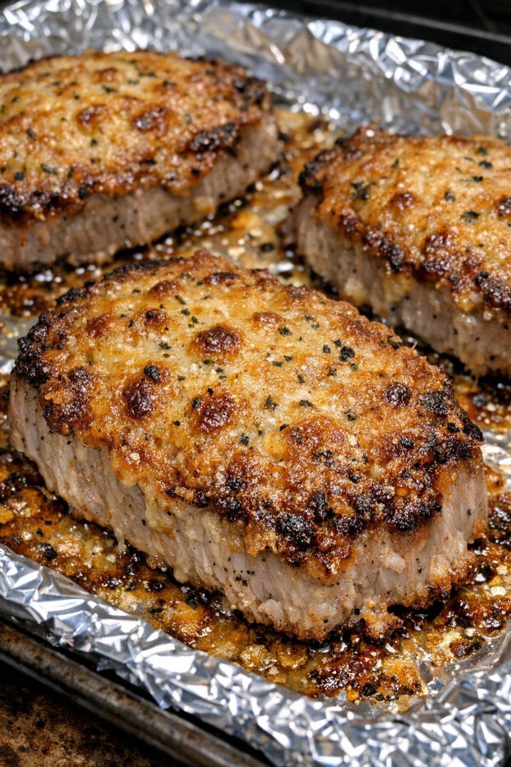 Parmesan crusted pork chops fresh from the oven