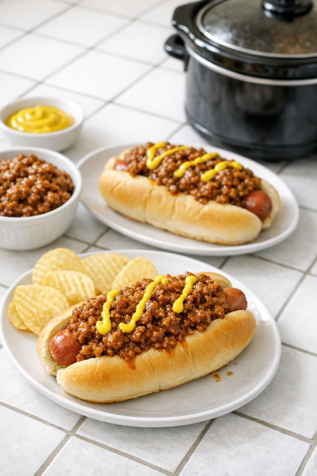 Finished poor man coney sauce served over hot dogs