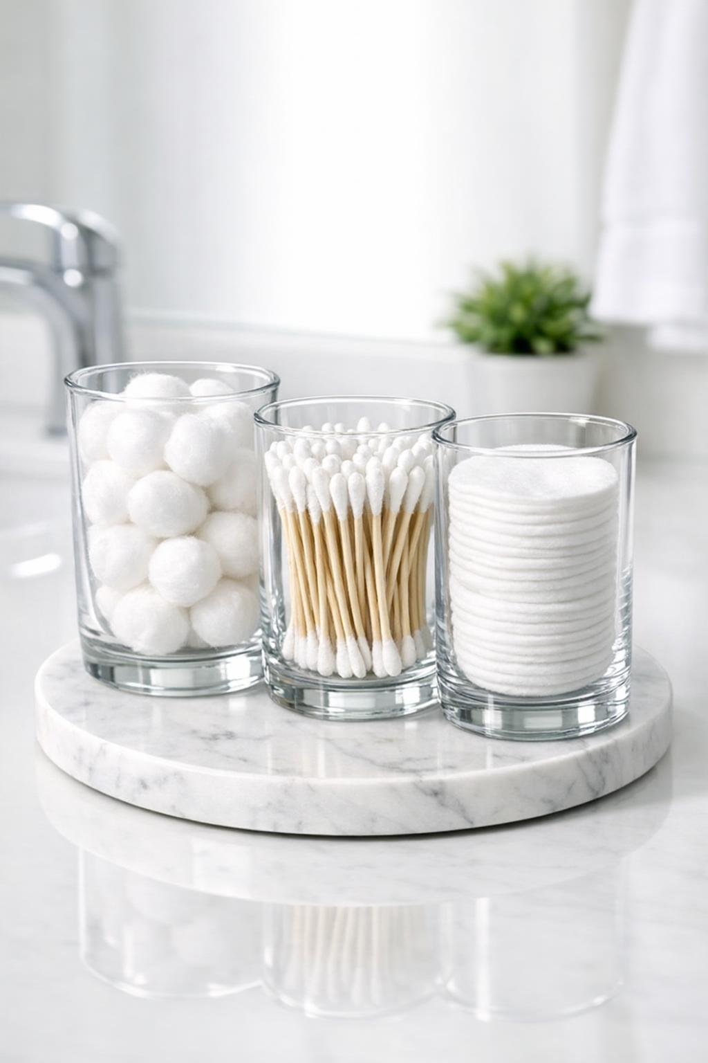 Finished DIY bathroom cotton holder on marble tray