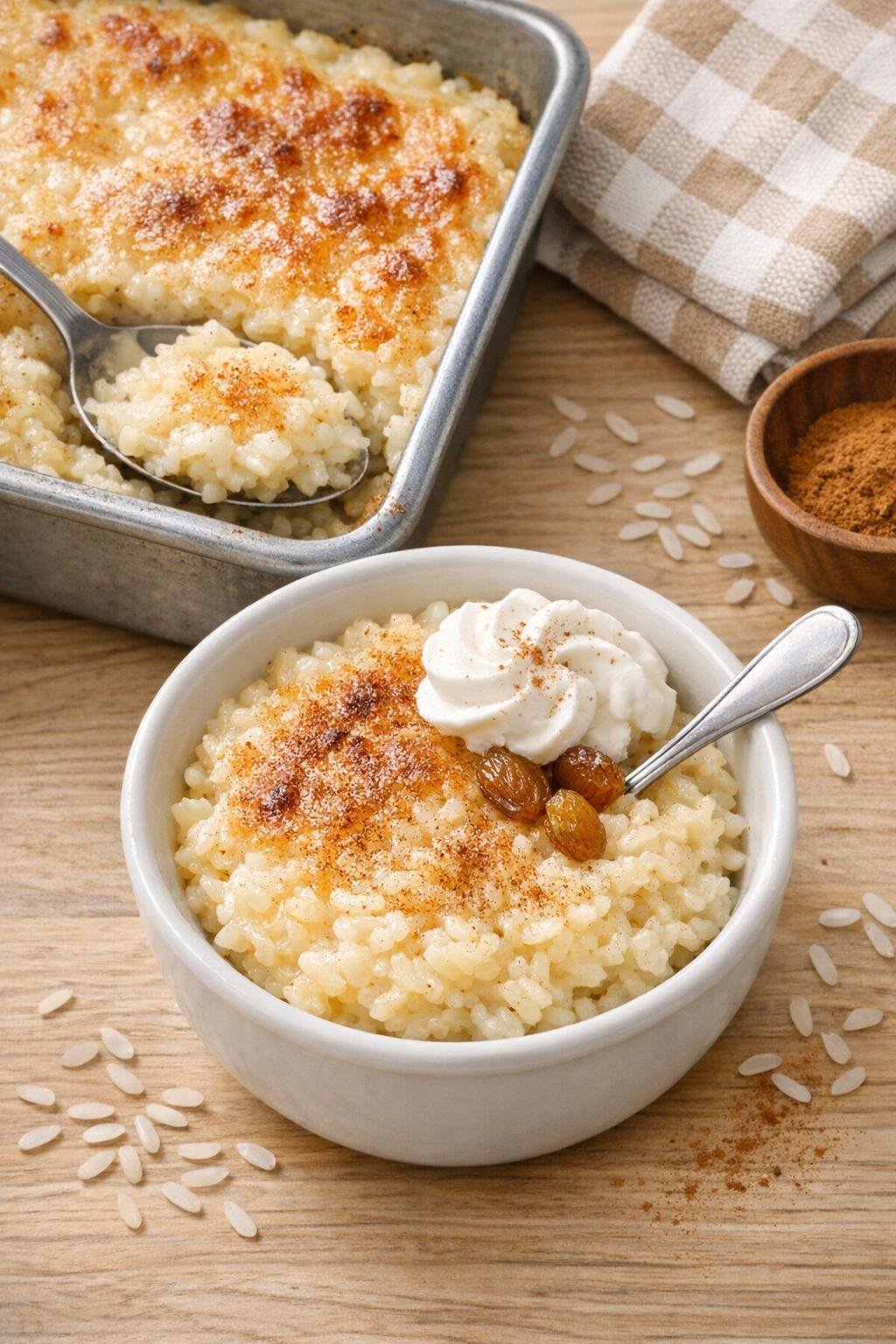 Finished baked jasmine rice dessert in a cozy home setting