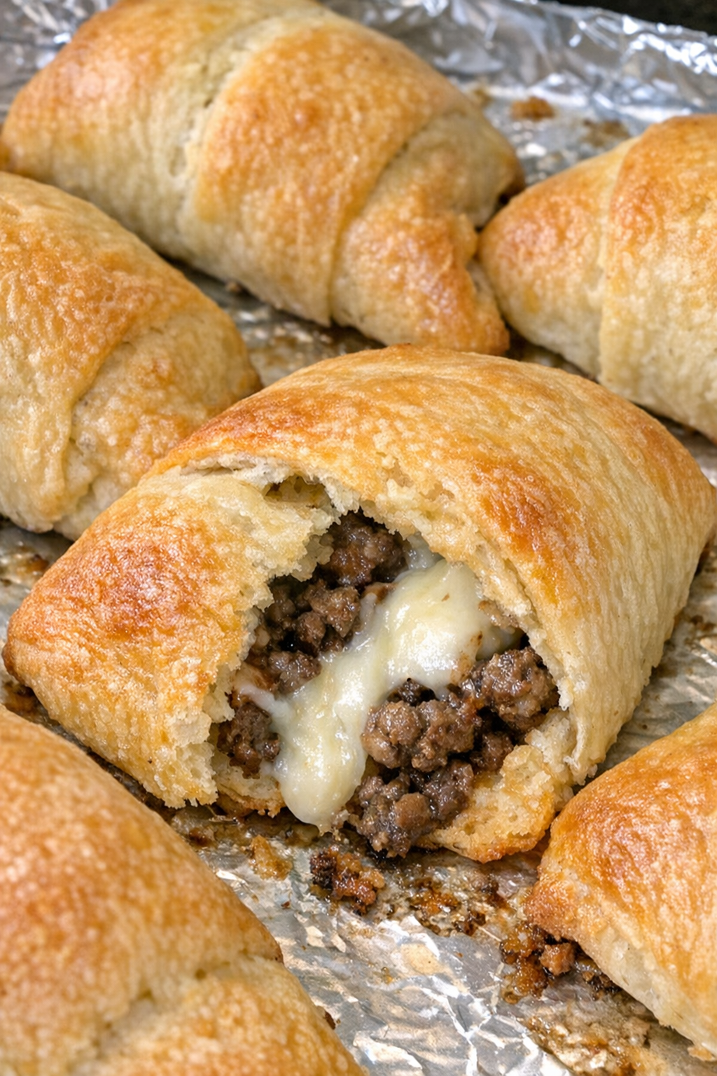 Golden beef crescent pillows fresh from the oven
