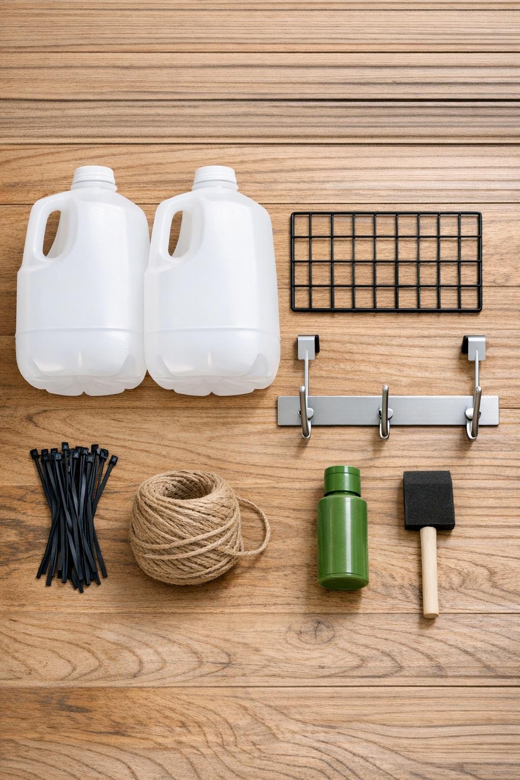 Materials laid out for the garden stake organizer