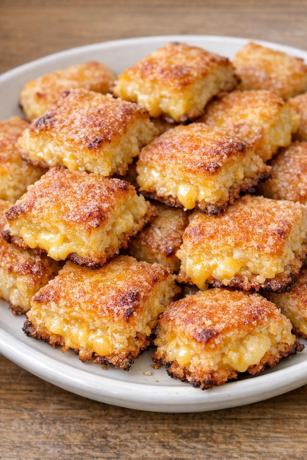 Southern 3-ingredient toasted cheese bites on a white ceramic plate