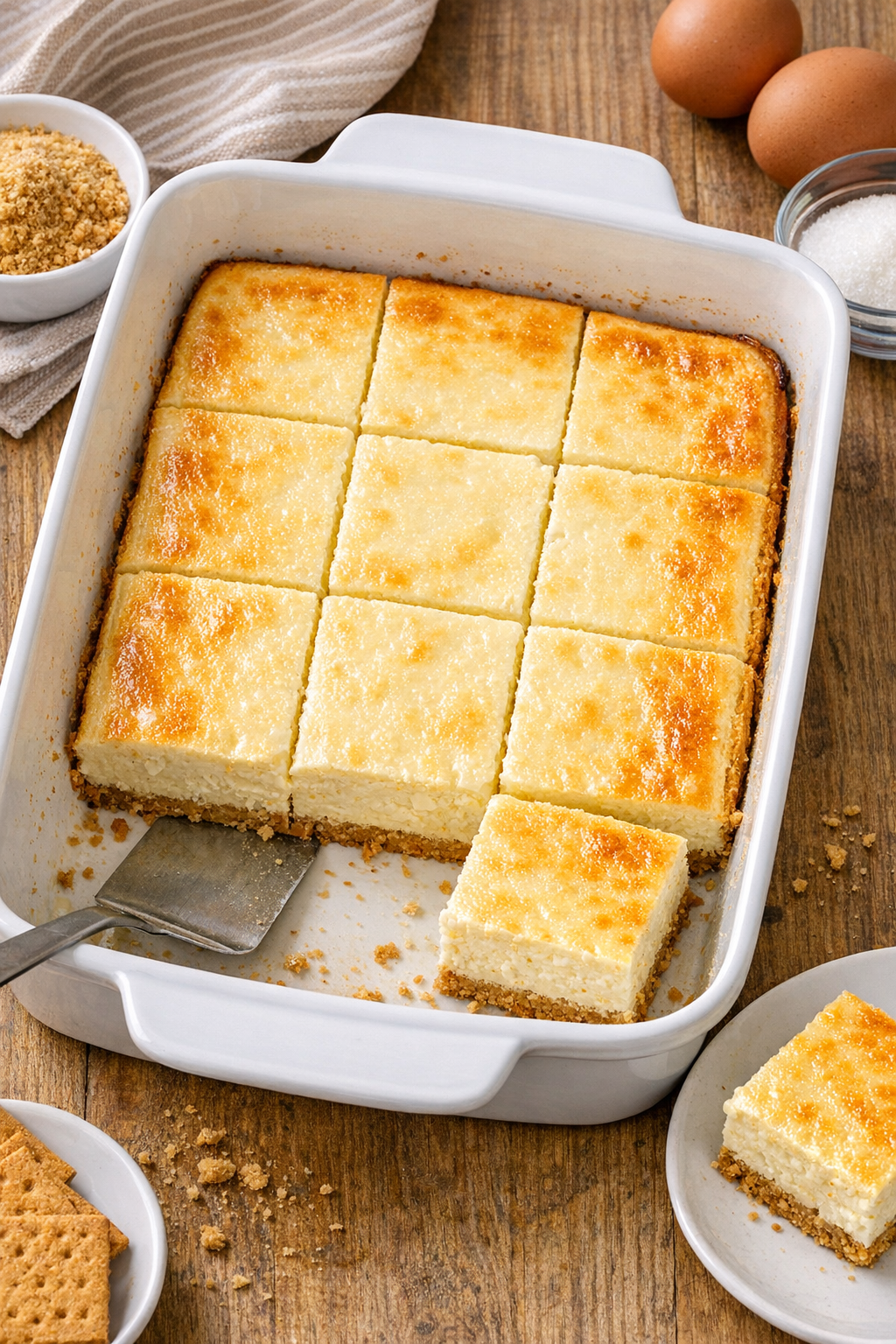 Finished baked cream cheese dessert in a casserole dish