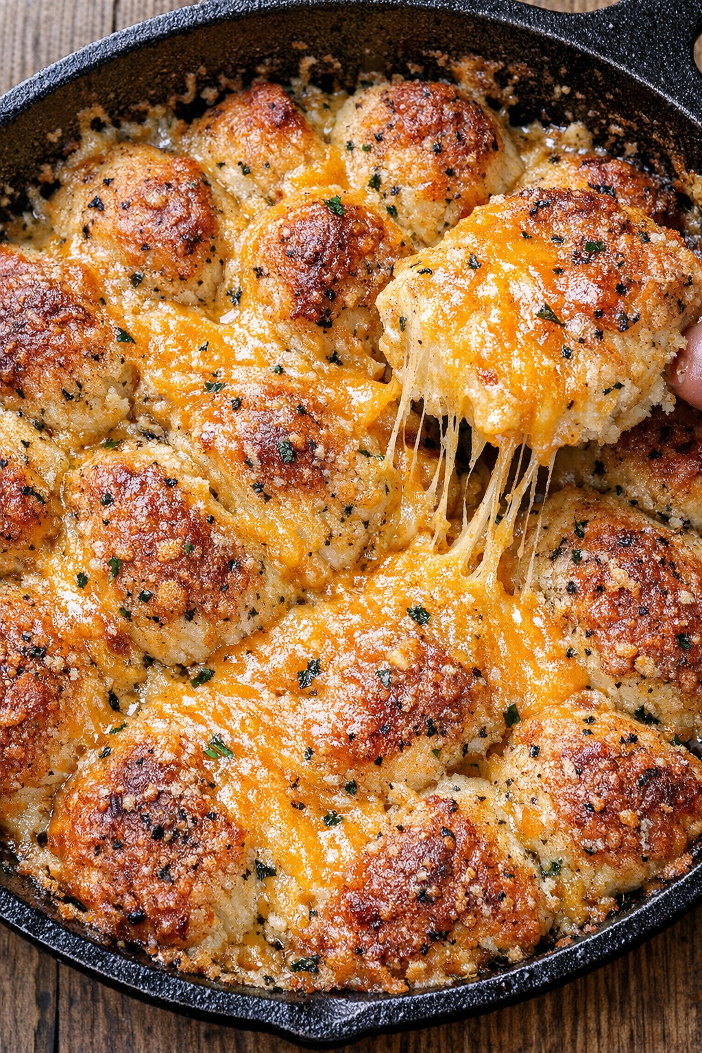 Bubbly cheesy pull apart bread fresh from the oven