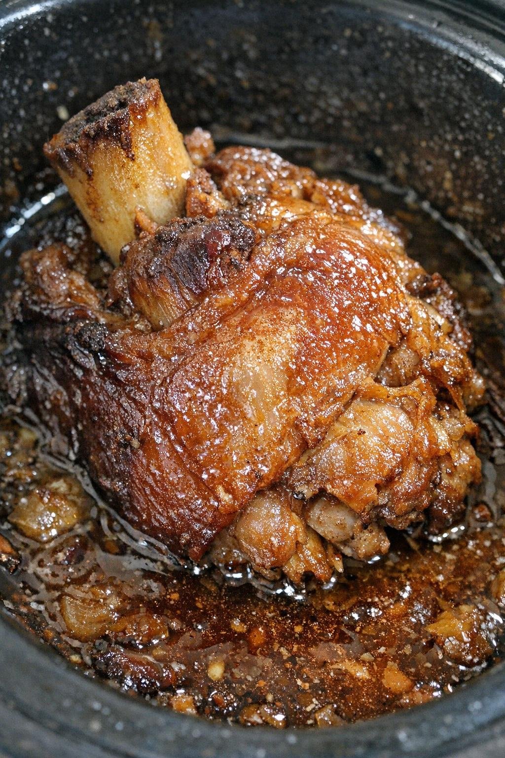 Slow-cooked pork shanks in rich glaze