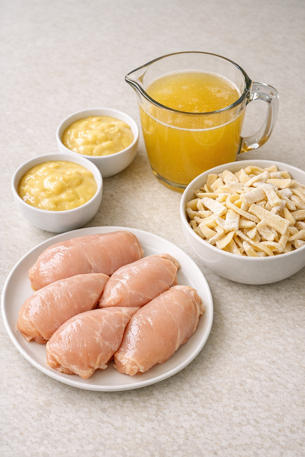 Main ingredients for Amish chicken and noodles
