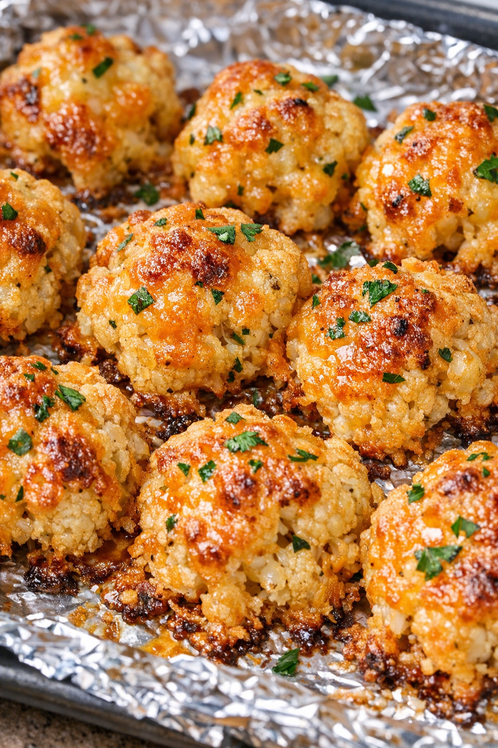 Cheddar cauliflower bites fresh from the oven