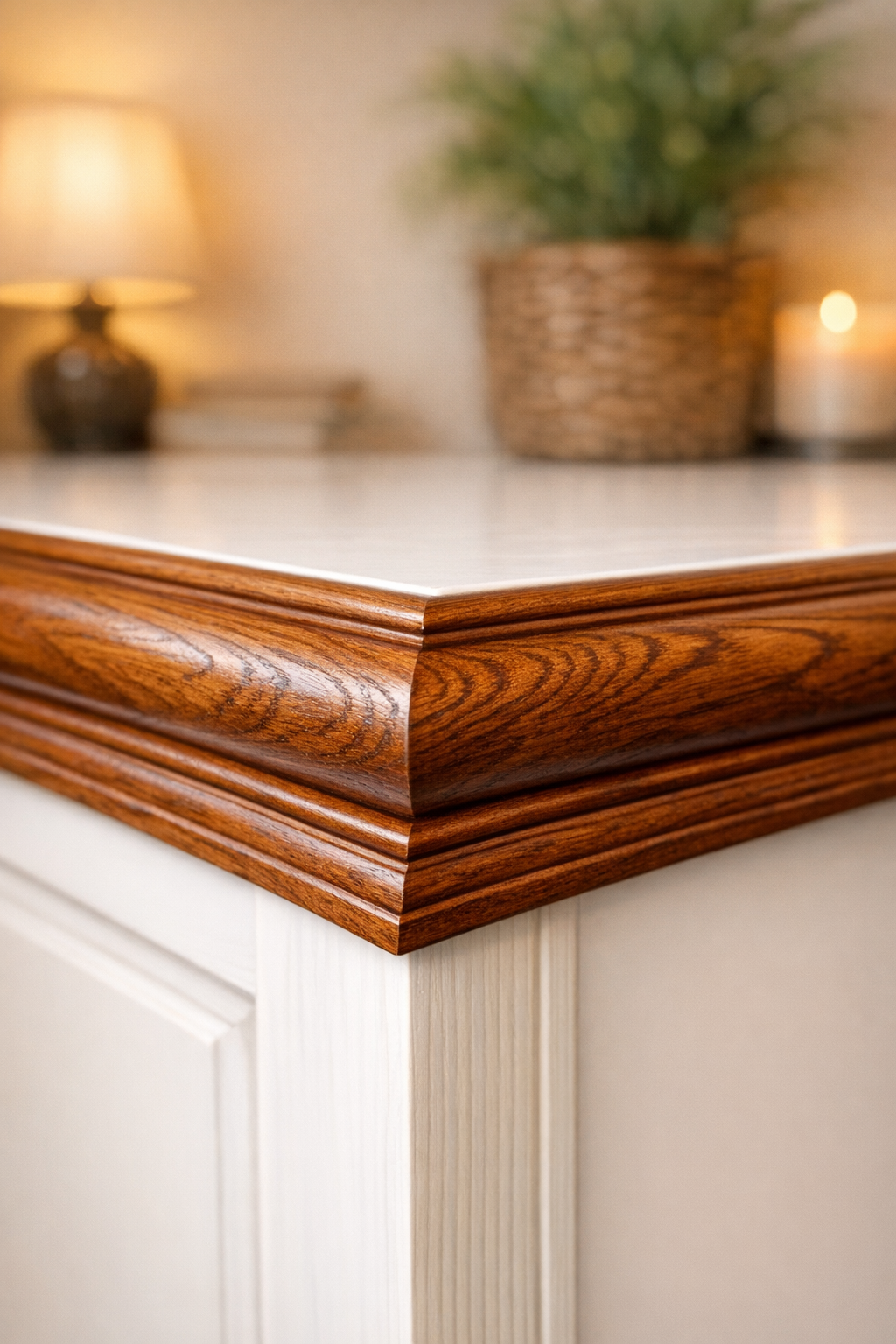 Finished faux wood trim on furniture