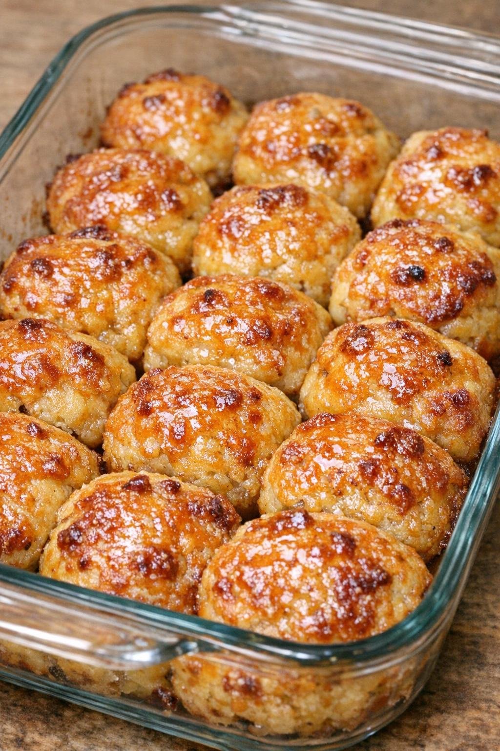 Southern savory schoolhouse bites baked in a glass casserole dish