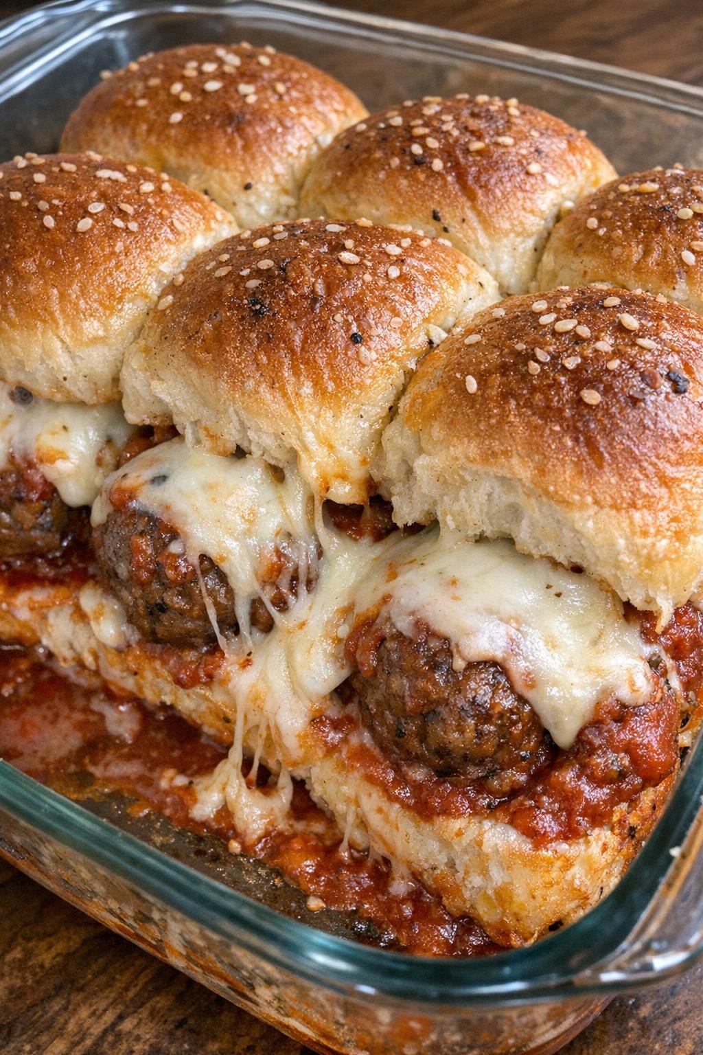 Close-up of baked beef meatball sliders