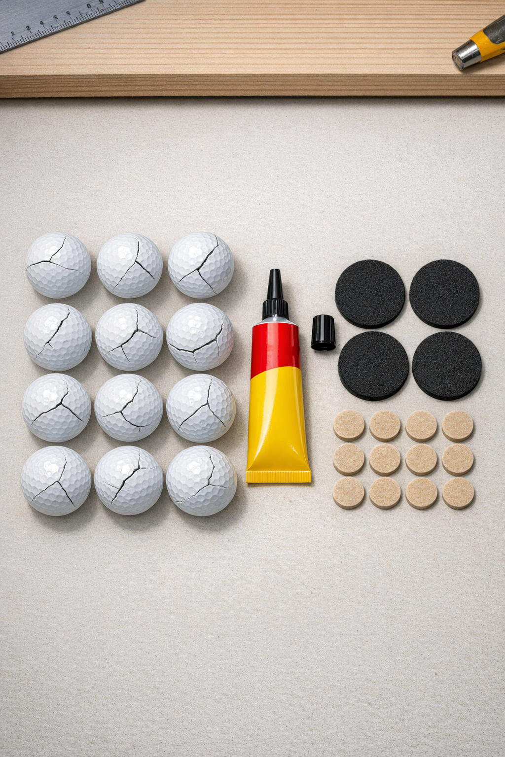 Materials for DIY golf ball floor casters
