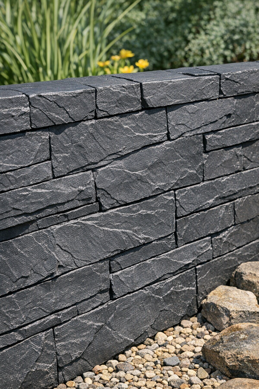 Finished faux slate outdoor panels made from nursery pots