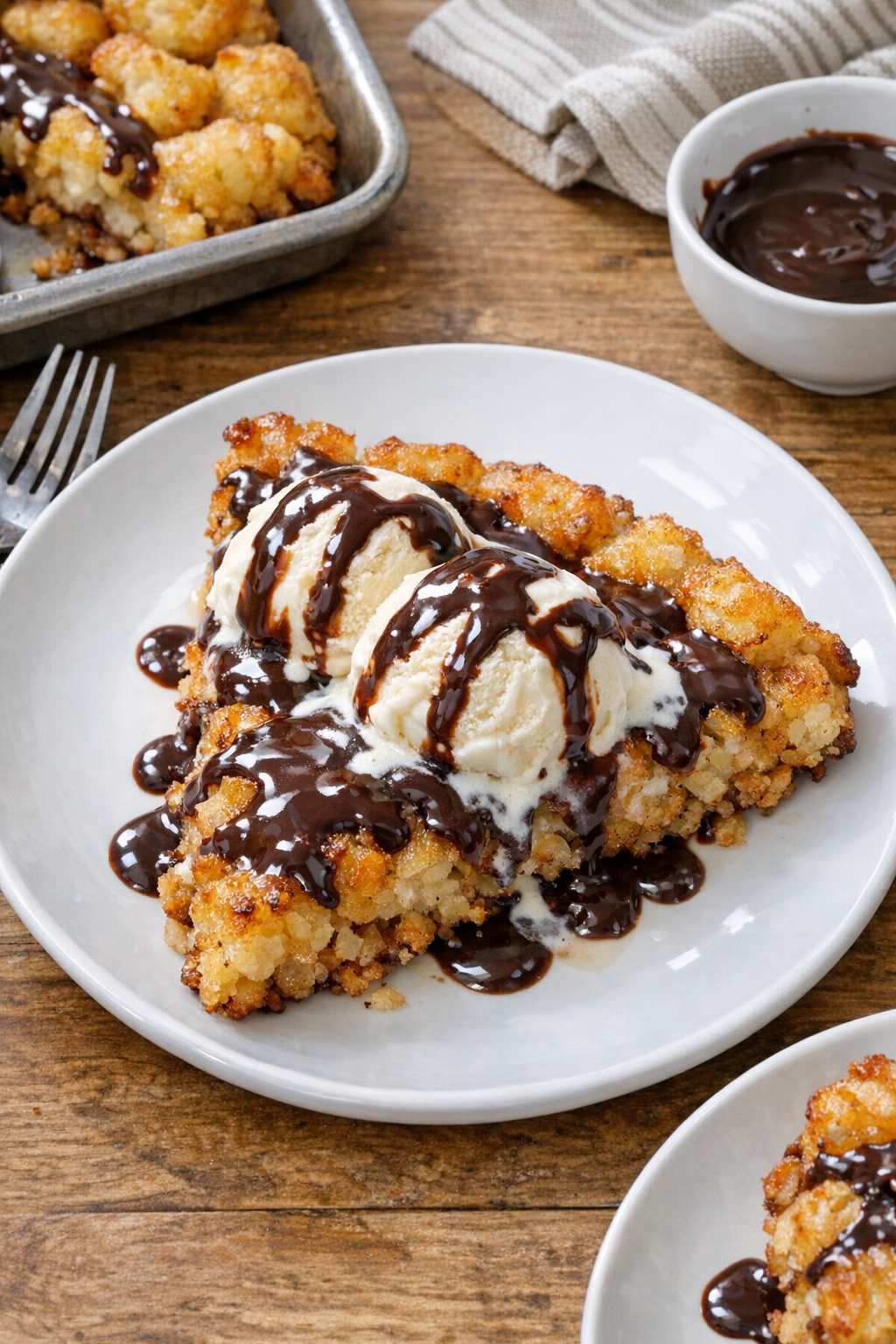 Finished potato tot ice cream pie dessert