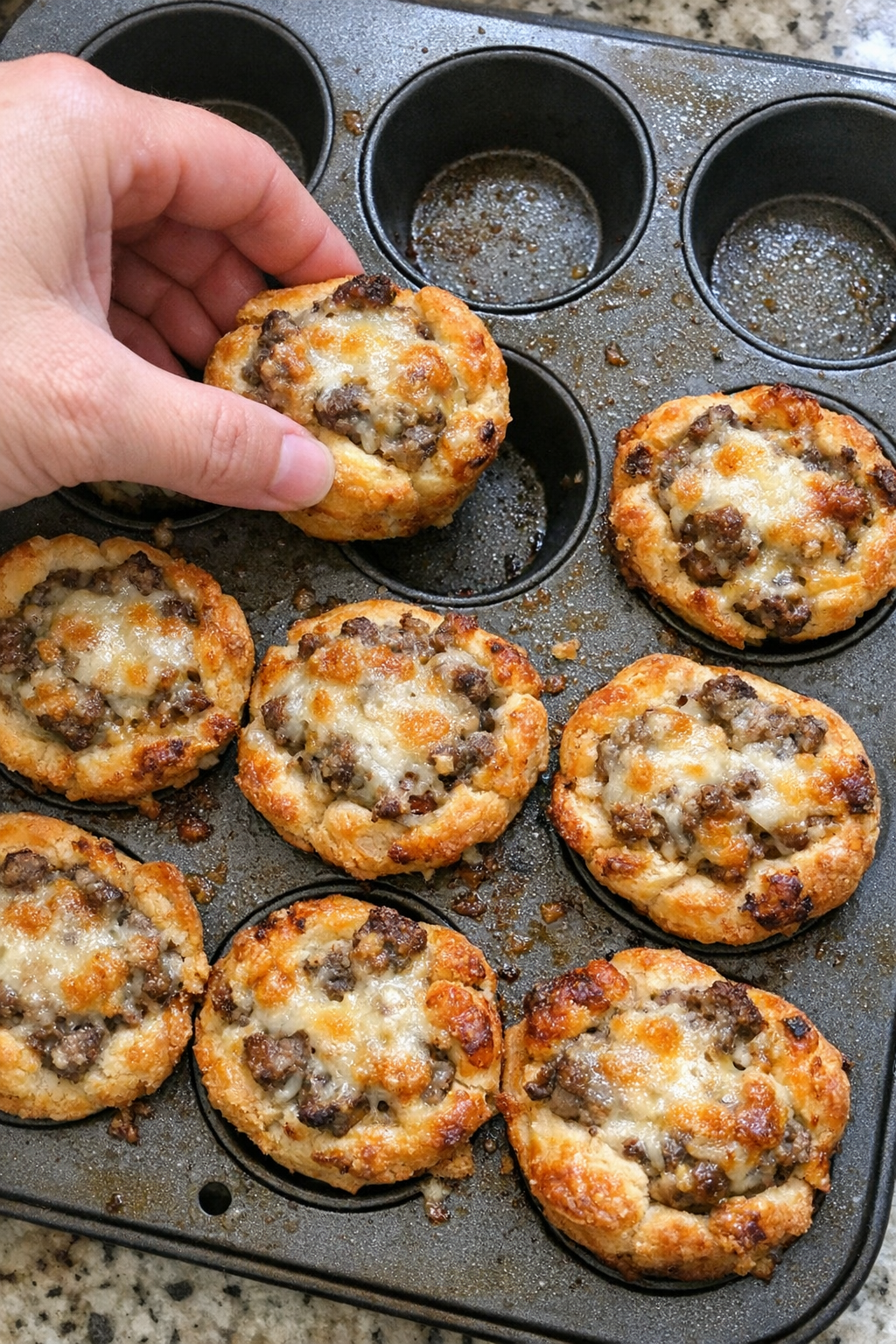 Baked biscuit Italian sausage cups with golden edges