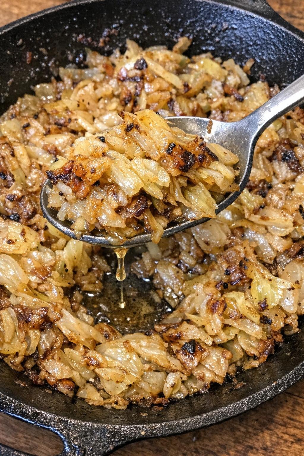Buttery browned cabbage in a cast iron skillet