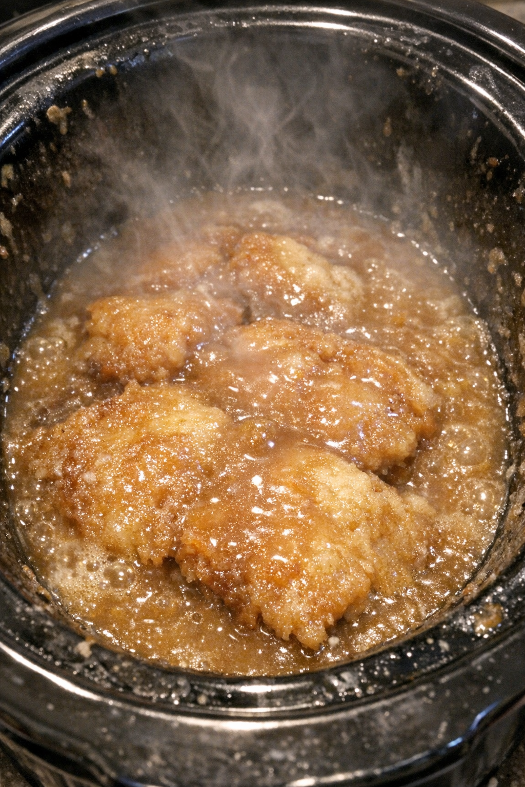 Slow cooker dessert glazed with milky caramel sauce