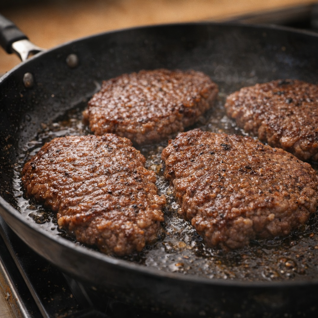 Cube steak browning in a skillet