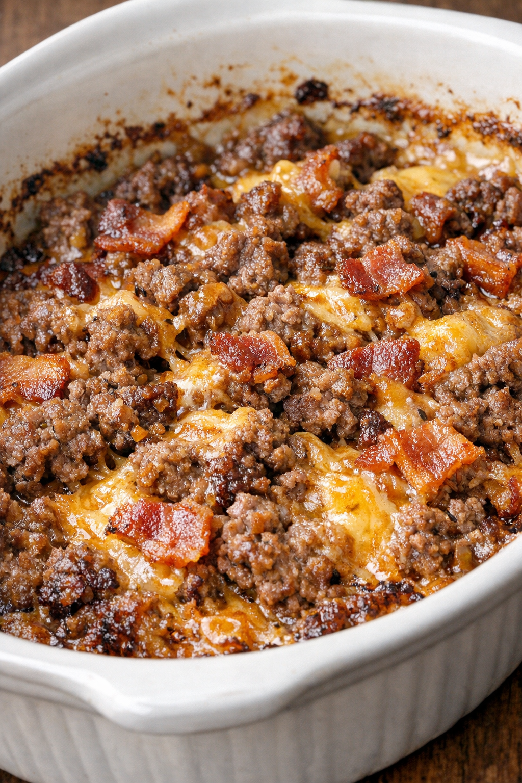 Low carb cheeseburger skillet in casserole dish