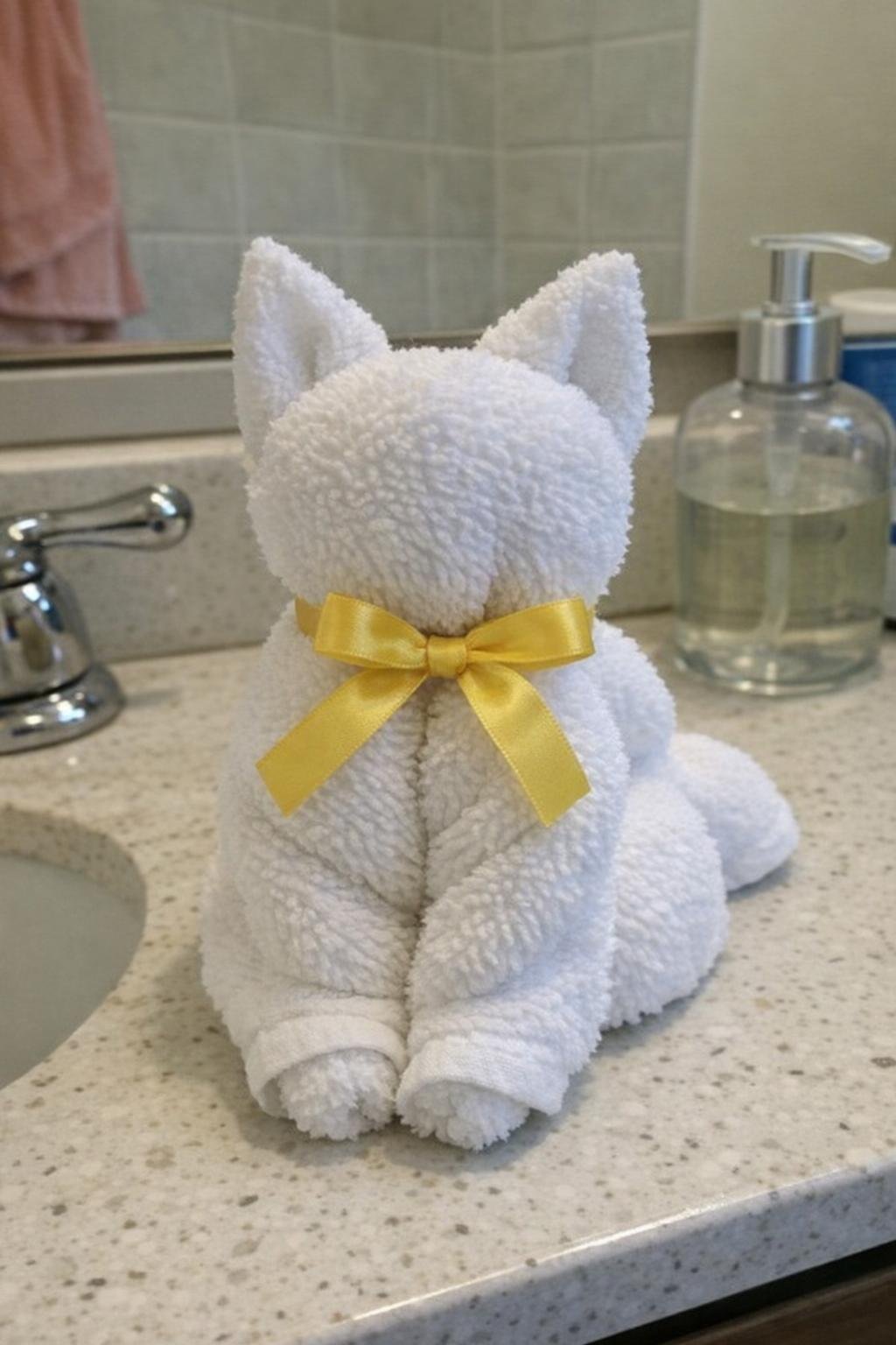 Decorative cat shape folded from a towel