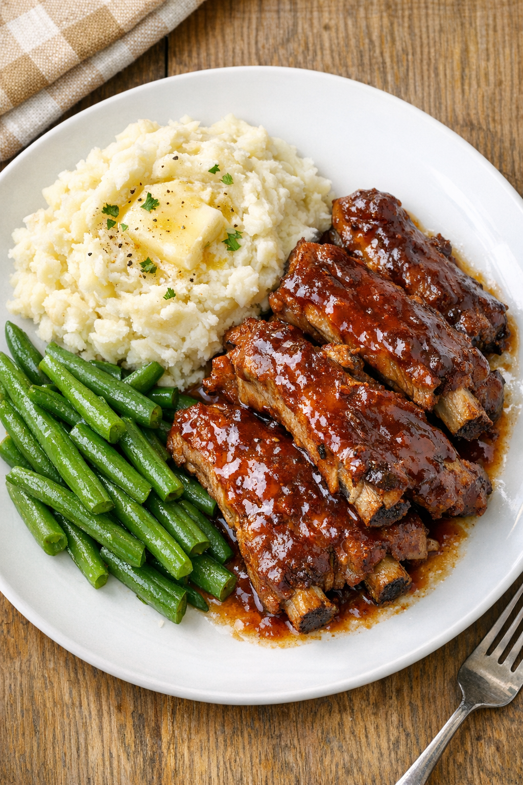 Finished slow cooker pork spareribs on a plate