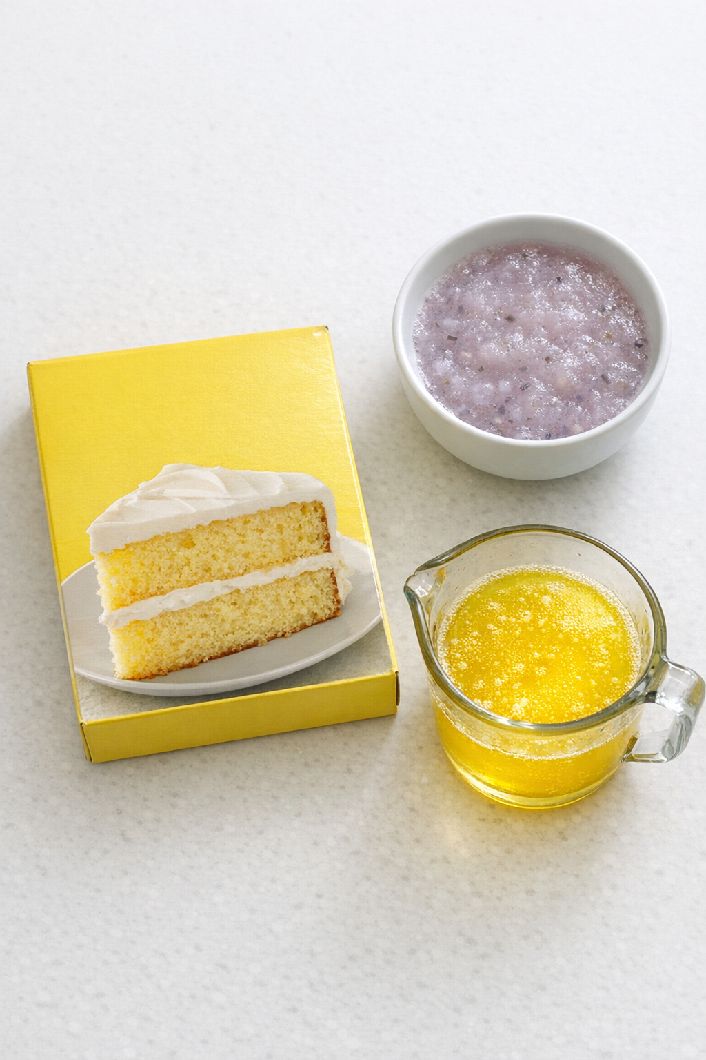 Main ingredients for lavender lemonade cobbler