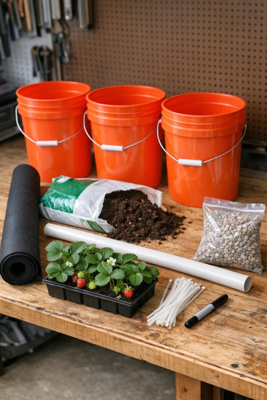 Materials for a stacked bucket strawberry tower planter