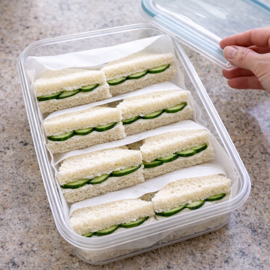 Sandwiches stored between wax paper for make-ahead prep