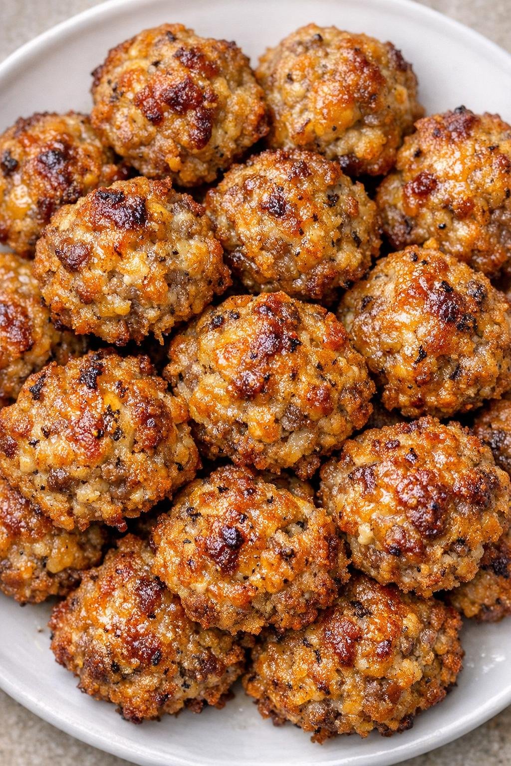 Southern 3-ingredient creamy sausage bites on a white ceramic plate